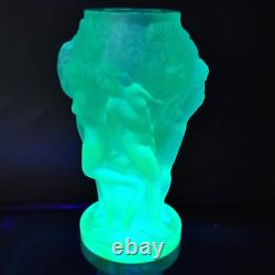 Art Glass Uranium Nude Vase Satin Blue Aquamarine Bohemia Glass H. Hoffmann