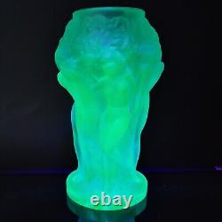 Art Glass Uranium Nude Vase Satin Blue Aquamarine Bohemia Glass H. Hoffmann