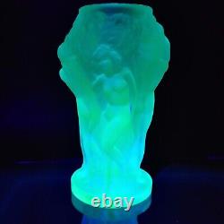 Art Glass Uranium Nude Vase Satin Blue Aquamarine Bohemia Glass H. Hoffmann