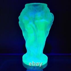 Art Glass Uranium Nude Vase Satin Blue Aquamarine Bohemia Glass H. Hoffmann