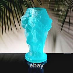 Art Glass Uranium Nude Vase Satin Blue Aquamarine Bohemia Glass H. Hoffmann