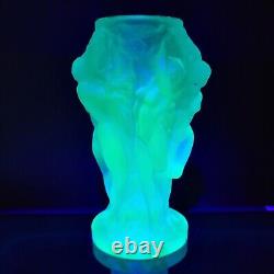 Art Glass Uranium Nude Vase Satin Blue Aquamarine Bohemia Glass H. Hoffmann