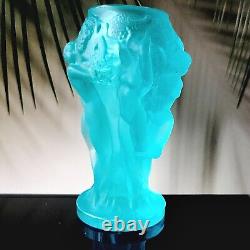 Art Glass Uranium Nude Vase Satin Blue Aquamarine Bohemia Glass H. Hoffmann