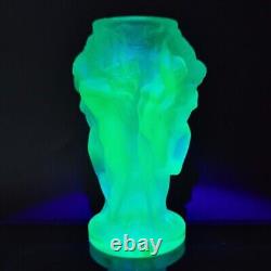 Art Glass Uranium Nude Vase Satin Blue Aquamarine Bohemia Glass H. Hoffmann