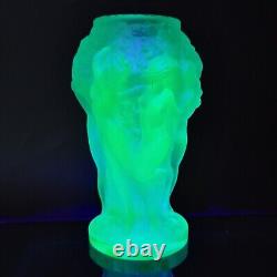 Art Glass Uranium Nude Vase Satin Blue Aquamarine Bohemia Glass H. Hoffmann