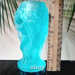 Art Glass Uranium Nude Vase Satin Blue Aquamarine Bohemia Glass H. Hoffmann