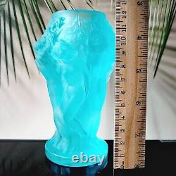 Art Glass Uranium Nude Vase Satin Blue Aquamarine Bohemia Glass H. Hoffmann