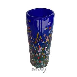 Art Glass Vase 8 Hand Blown Cobalt Blue Speckle Signed Dated'97 VTG MAD Studio