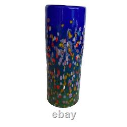 Art Glass Vase 8 Hand Blown Cobalt Blue Speckle Signed Dated'97 VTG MAD Studio