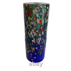 Art Glass Vase 8 Hand Blown Cobalt Blue Speckle Signed Dated'97 VTG MAD Studio