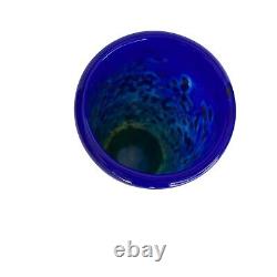 Art Glass Vase 8 Hand Blown Cobalt Blue Speckle Signed Dated'97 VTG MAD Studio