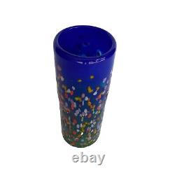 Art Glass Vase 8 Hand Blown Cobalt Blue Speckle Signed Dated'97 VTG MAD Studio