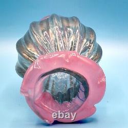 Art Glass Vase Artist Signed Ruffled Edge Blue Pink Hand Blown 4.75H