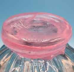 Art Glass Vase Artist Signed Ruffled Edge Blue Pink Hand Blown 4.75H