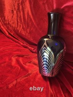 Art Glass Vase Blue Silver Pulled Signed Swirl Exquisite Unique Rare