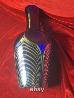 Art Glass Vase Blue Silver Pulled Signed Swirl Exquisite Unique Rare