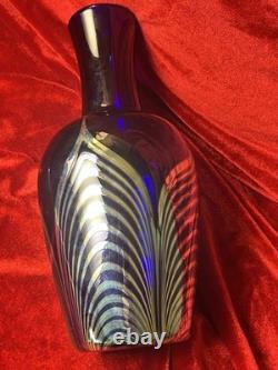 Art Glass Vase Blue Silver Pulled Signed Swirl Exquisite Unique Rare