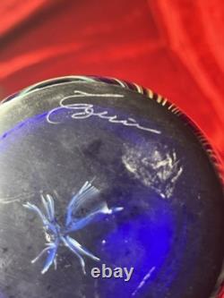 Art Glass Vase Blue Silver Pulled Signed Swirl Exquisite Unique Rare