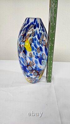 Art Glass Vase Bullseye White Blue Yellow Colorful 12 vase