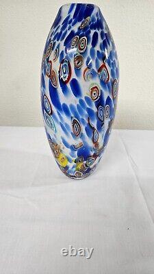 Art Glass Vase Bullseye White Blue Yellow Colorful 12 vase