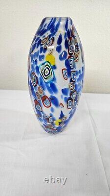 Art Glass Vase Bullseye White Blue Yellow Colorful 12 vase