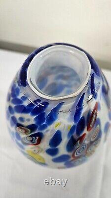 Art Glass Vase Bullseye White Blue Yellow Colorful 12 vase