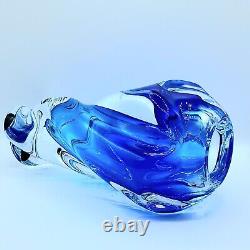 Art Glass Vase Layered Sculptural Design Blue Large Vase Murano Style Excellent