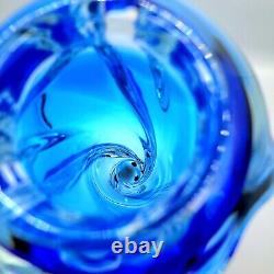 Art Glass Vase Layered Sculptural Design Blue Large Vase Murano Style Excellent