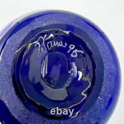 Art Glass Vase Signed Frederick Warren 1995 Cobalt Blue