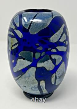 Art Glass Vase Signed Frederick Warren 1995 Cobalt Blue