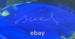 Art Glass Vase Signed Handblown 8 Inch Green and Cobalt Blue Swirl Design