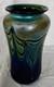Art Glass Vase Tabitha 83-V Cobalt Blue withGreen Pulled Feather Design