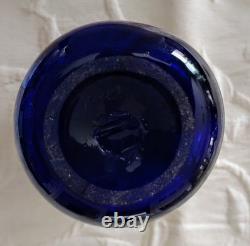 Art Glass Vase Tabitha 83-V Cobalt Blue withGreen Pulled Feather Design