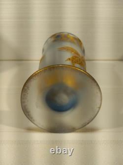 Art Nouveau 1890-1910 blue frosted glass hand-painted gold blue flowers ANTIQUE