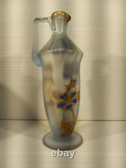 Art Nouveau 1890-1910 blue frosted glass hand-painted gold blue flowers ANTIQUE