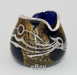 Art Nouveau Loetz Ophir Blue Vase Silver Overlay Antique Bohemian Glass 1904