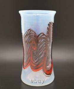 Art Reed Studio Art Glass Vase 1976 Signed Hand Blown Blue Black Red Ex-Cond