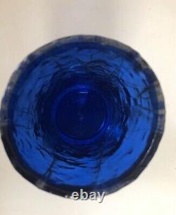 Art glass Handblown Heavy Cobalt blue glass vase cylinder golden silver 8 H