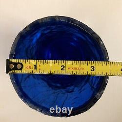 Art glass Handblown Heavy Cobalt blue glass vase cylinder golden silver 8 H