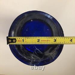 Art glass Handblown Heavy Cobalt blue glass vase cylinder golden silver 8 H