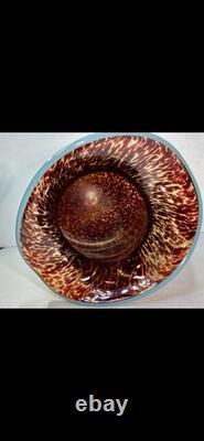 Art glass vase with tortoiseshell pattern and blue rim by Crusader Glass Art glass vase with tortoiseshell pattern and blue rim by Crusader Glass