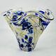 Artist Signed Hand Blown Handkerchief Wavy Glass Vase w cobalt pattern