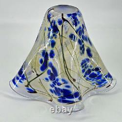 Artist Signed Hand Blown Handkerchief Wavy Glass Vase w cobalt pattern