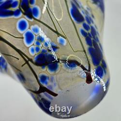 Artist Signed Hand Blown Handkerchief Wavy Glass Vase w cobalt pattern