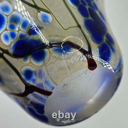 Artist Signed Hand Blown Handkerchief Wavy Glass Vase w cobalt pattern