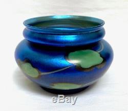 Authentic L C Tiffany Favrile Blue Iridescent Pulled Leaf Lily Pad Glass Vase