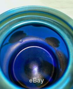 Authentic L C Tiffany Favrile Blue Iridescent Pulled Leaf Lily Pad Glass Vase