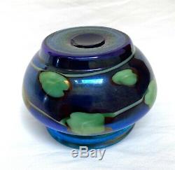 Authentic L C Tiffany Favrile Blue Iridescent Pulled Leaf Lily Pad Glass Vase