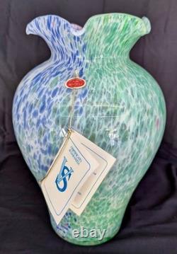 Authentic Lavorazione Murano Arte 14 Blue Green Pink Ruffle Centerpiece Vase