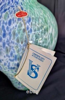 Authentic Lavorazione Murano Arte 14 Blue Green Pink Ruffle Centerpiece Vase
